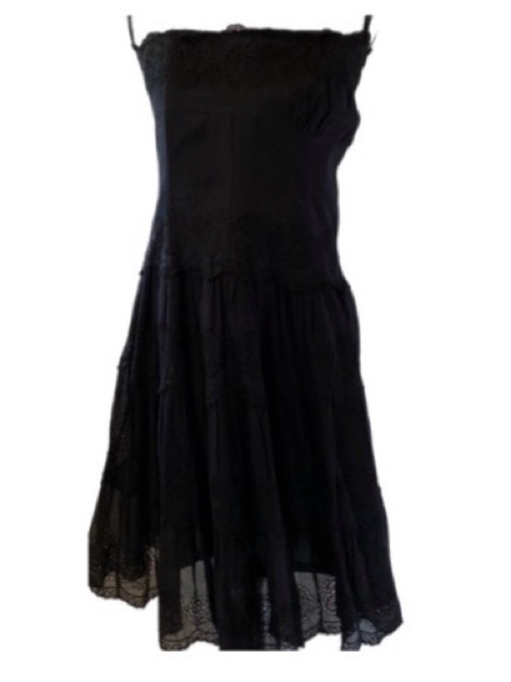 Alexandra Bartlett vintage Black strapless lace tiered summer cocktail dress